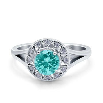 Celtic Halo Engagement Ring Round Simulated Paraiba Tourmaline CZ 925 Sterling Silver